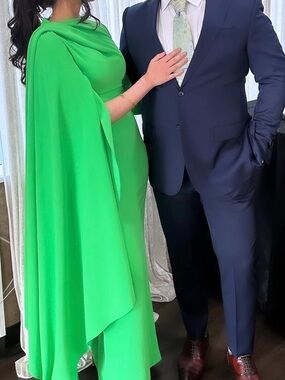 Solace London Neon Green Cape-Detail Maxi Dress